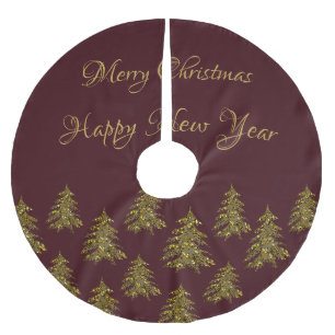 Sparkly gold Christmas tree on red Christmas Brushed Polyester Tree Skirt