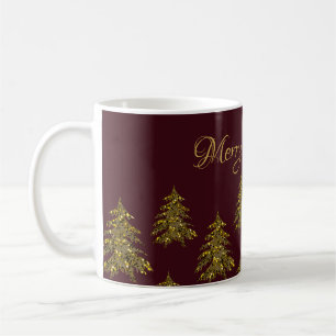 Sparkly gold Christmas tree on red Christmas Coffee Mug