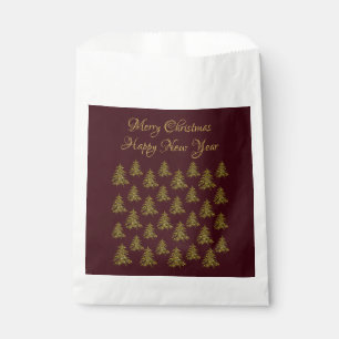 Sparkly gold Christmas tree on red Christmas Favour Bag
