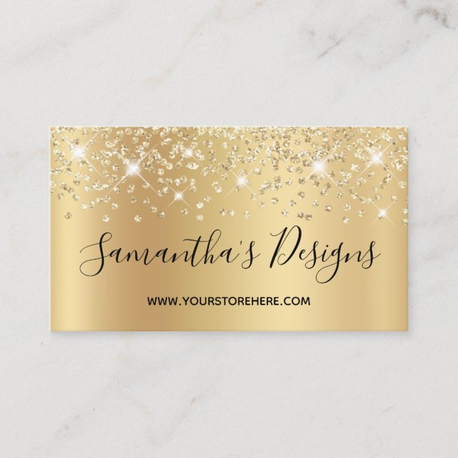 Sparkly Gold Confetti Glitter Ombre Online Store Business Card (Front)