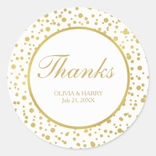 Sparkly Gold Confetti Wedding Favour Thank You Classic Round Sticker (Front)