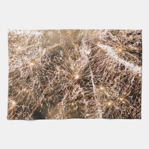 Sparkly gold fireworks Abstract Tea Towel