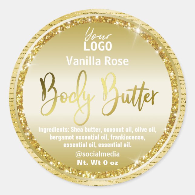 Sparkly Gold Glitter Body Butter Labels (Front)