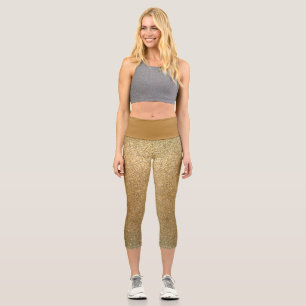 Sparkly Gold Glitter Fun Yoga Exercise Capri Leggings