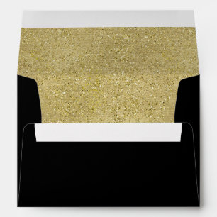 Sparkly gold glitter liner black invitation envelopes