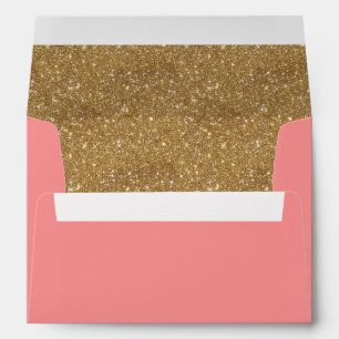 Sparkly gold glitter liner pink invitation envelopes