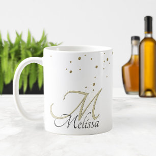 ✨Sparkly Gold Glitter Name and Monogram Coffee Mug
