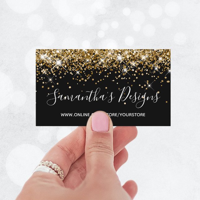 Sparkly Gold Glitter Online Store Black Business Card (Sparkly Gold Glitter Online Store Black Business Card)