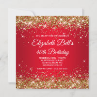 Sparkly Gold Glitter Red Ombre 40th Birthday