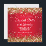 Sparkly Gold Glitter Red Ombre 60th Birthday Invitation<br><div class="desc">An elegant fancy monogram 60th birthday invitation for her. Faux gold glitter girly glam with sparkles against a dark and bright red ombre graphic image. The fancy classic flourish calligraphy monogram on the back can be customised. A lovely invite for your mother-in-law on her sixtieth milestone birthday. All the golden...</div>