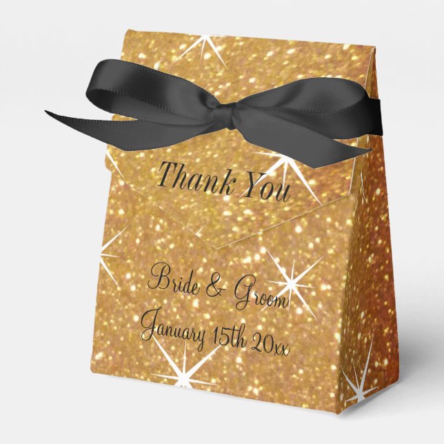Sparkly gold glitter ritzy wedding party favour bo box (Front Side)