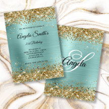 Sparkly Gold Glitter Turquoise Foil Monogram