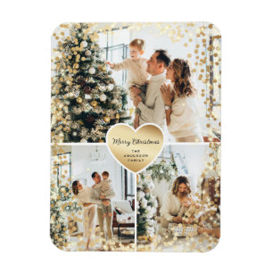 Sparkly Gold Heart Photo Merry Christmas Magnet