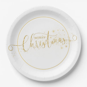 Sparkly Gold Merry Christmas Topography  Paper Plate