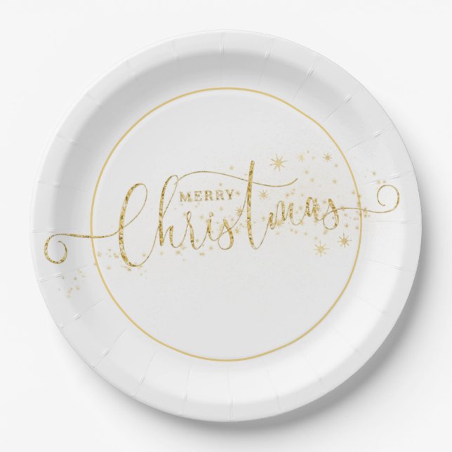 Sparkly Gold Merry Christmas Topography  Paper Plate (Front)