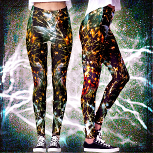 Sparkly gold orange white & black celestial photo leggings