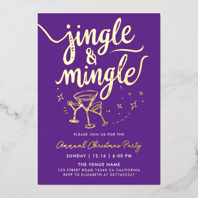 Sparkly Gold Purple Jingle Mingle Cocktail Doodles (Front)