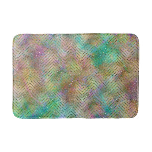 Sparkly Gold Rainbow Lights Chevron Pattern Print Bath Mat