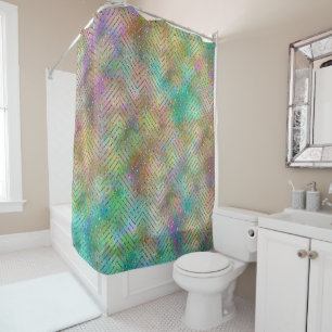 Sparkly Gold Rainbow Lights Chevron Pattern Print Shower Curtain