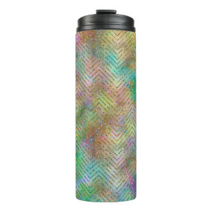 Sparkly Gold Rainbow Lights Chevron Pattern Print Thermal Tumbler
