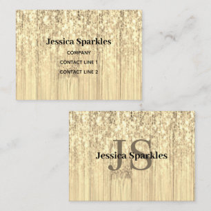 Sparkly gold sepia bamboo wood bling Monogram Business Card