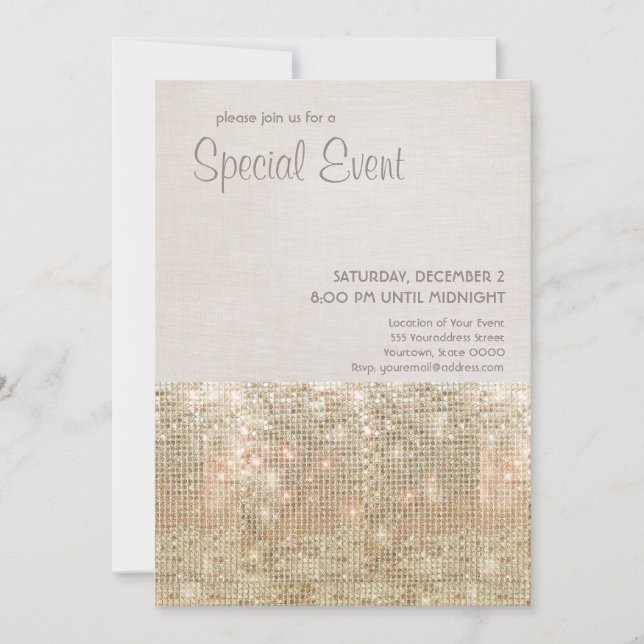 Sparkly Gold Sequins Festive Party Invitation (Front)