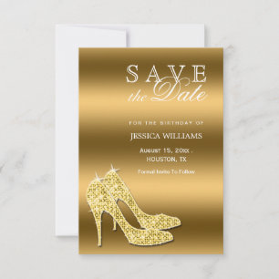 Sparkly Gold Stiletto Shoes Birthday Save The Date