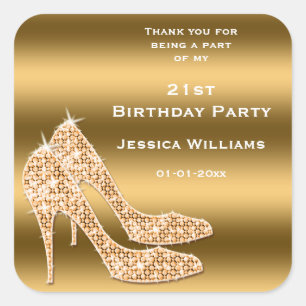 Sparkly Gold Stiletto Shoes Square Sticker