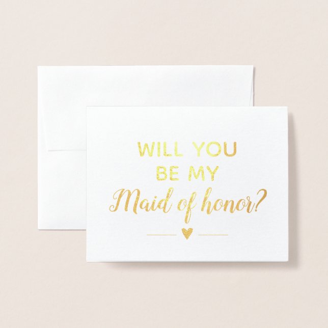 Sparkly Gold Will You Be My Maid of Honour Proposa Foil Card (Front With Envelope)