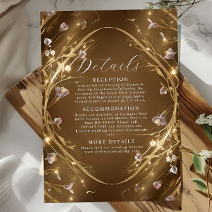 Sparkly Golden Glam Floral Wedding Enclosure Card