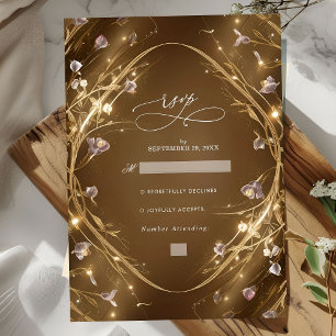 Sparkly Golden Glam Floral Wedding RSVP Card