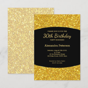 Sparkly Golden Glitter 30th Birthday Invitation