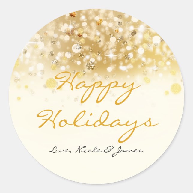 Sparkly Golden Lights Holiday Christmas Sticker (Front)