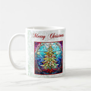 Sparkly Green Glitter Stained Glass Christmas Tree Coffee Mug