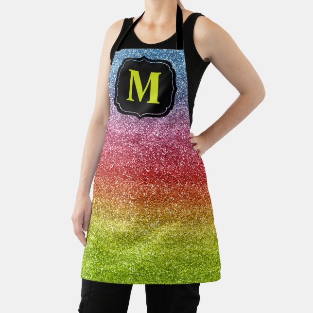 Sparkly Grey, Red & Yellow Gradient Glitter Apron (Insitu)