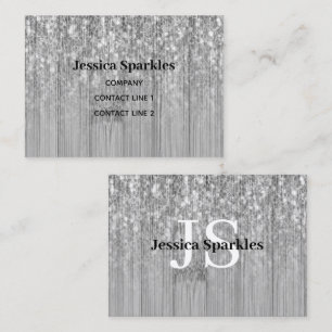 Sparkly grey silver bamboo wood bling Monogram Business Card