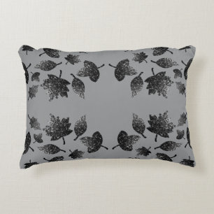 Sparkly grey silver leaves fall autumn pattern decorative cushion