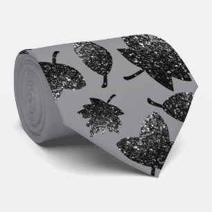 Sparkly grey silver leaves fall autumn pattern tie