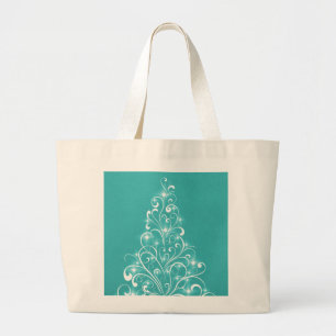 Sparkly Holiday Tree Bag, Aqua Large Tote Bag