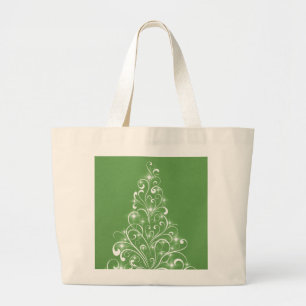 Sparkly Holiday Tree Bag, Green Large Tote Bag
