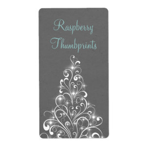 Sparkly Holiday Tree Baking Labels, Grey