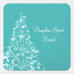 Sparkly Holiday Tree Baking Stickers, Aqua Square Sticker