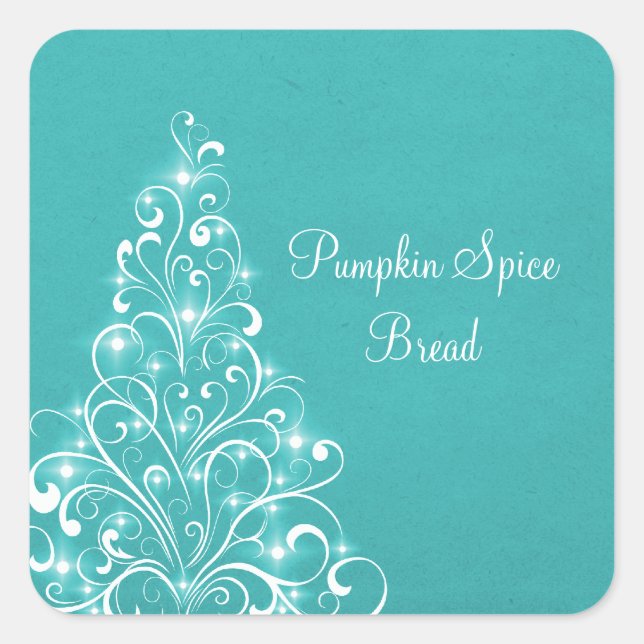 Sparkly Holiday Tree Baking Stickers, Aqua Square Sticker (Front)
