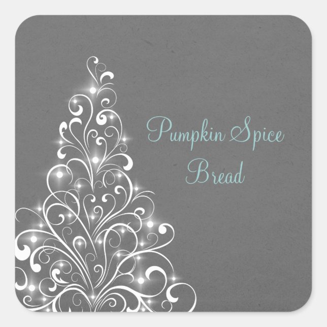 Sparkly Holiday Tree Baking Stickers, Grey Square Sticker (Front)