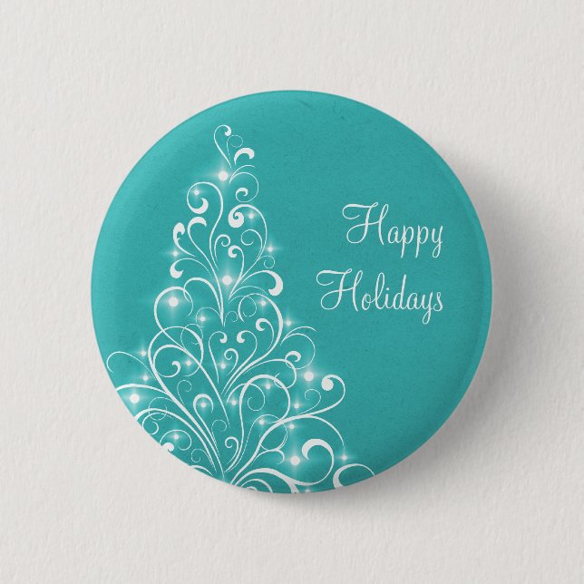 Sparkly Holiday Tree Button, Aqua 6 Cm Round Badge (Front)
