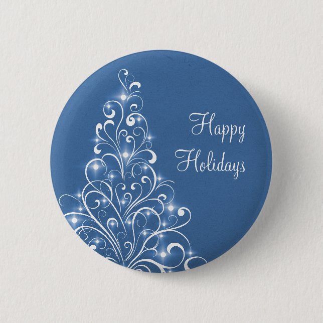 Sparkly Holiday Tree Button, Blue 6 Cm Round Badge (Front)