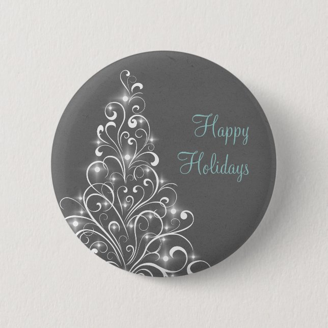 Sparkly Holiday Tree Button, Grey 6 Cm Round Badge (Front)