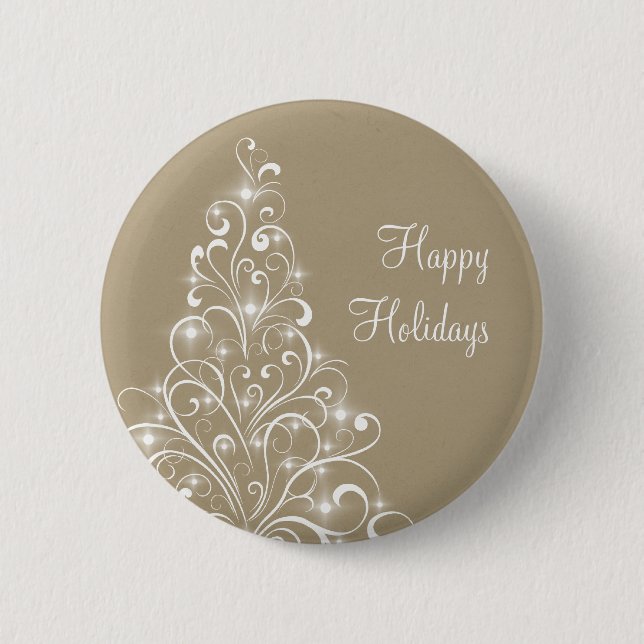 Sparkly Holiday Tree Button, Latte 6 Cm Round Badge (Front)