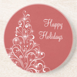 Sparkly Holiday Tree Coaster, Red Coaster