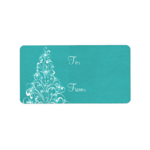 Sparkly Holiday Tree Gift Tags, Aqua Label